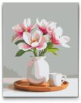  Festés számok szerint - Magnóliavirágok egy vázában Méret: 30x40cm, Keretezés: Keret nélkül (csak a vászon)