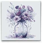  Festés számok szerint - Lila virágok üveg vázában Méret: 50x50cm, Keretezés: Műanyagtáblával