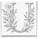  PontPöttyöző - U betű - Virágminta Méret: 50x50cm, Keretezés: Kartonlemezen, Szín: Kék