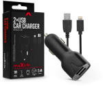 Maxlife MXCC-01 12W 2xUSB autós töltő adapter+USB/Lightning kábel 1m - fekete