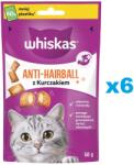 Whiskas Anti-Hairball 6x50 g recompense anti-ghemotoc cu pui pentru pisici adulte