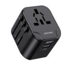 USAMS T55 utazó töltő 2 USB aljzat (12W, EU, UK, US, AU) FEKETE (CC173TC01) (CC173TC01)