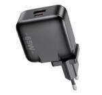 Awei hálózati töltő USB+Type-C aljzat (65W, GaN, PD gyorstöltő) FEKETE (PD55-EU) (PD55-EU)