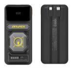 Awei vésztöltő USB+Type-C aljzat (10000mAh, 22.5W, PD gyorstöltő + fix Type-C+lightning kábel) FEKETE (P77K) (P77K)