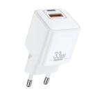 REMAX BATT hálózati töltő USB+Type-C aljzat (33W, GaN, PD gyorstöltő) FEHÉR (RP-U26) - aqua