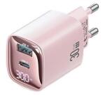 USAMS CC229 hálózati töltő USB+Type-C aljzat (30W, GaN, PD gyorstöltő, LED kijelző) RÓZSASZÍN (CC229TC03) (CC229TC03)