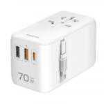 LogiLink Univerzális utazó tápegység, 70 W (PD), 4x csatlakozások + kábel, tűzálló, fehér (PA0357) (PA0357)