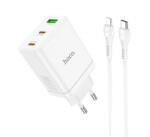 hoco. N33 hálózati töltő USB+2 Type-C aljzat (35W, PD gyorstöltő 3.0 + lightning kábel) FEHÉR (N33_W_LIGHTNING-TYPE-C) - aqua