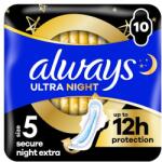 Always Ultra Secure Night Extra Egészségügyi Betét (5-ös Méret) Szárnyas Betét x 10] - bevasarlas
