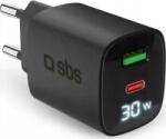 SBS SBS PD USB-C/ USB-A LCD Hálózati Gyorstöltő Adapter 30W - Fekete (TETRGANLCD1USB1C30K) (TETRGANLCD1USB1C30K)
