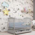 Kidizi Patut din lemn masiv cu sertar si capac 120x60 cm Kidizi Isla gri, reglabil pe 3 nivele, certificat EN71 (5949551903246)