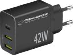 Esperanza Quick Power Charger 2xUSB-A / USB-C Hálózati Gyorstöltő Adapter 42W - Fekete ( )