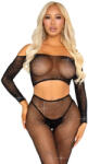 Leg Avenue - Fekete crop top és necc leggings strasszkövekkel