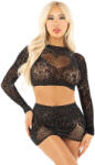 Leg Avenue - Shiny Net Crop + Mini Skirt Black