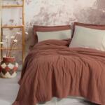Cottonbox® Cuvertura 230x240cm cu cearceaf pat si fete perna, din bumbac cu broderie, Vilo Caramiziu