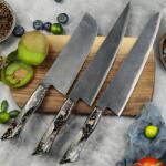 HARAHU Set de cuțite de bucătărie damasc KU-37428 - Negru / Aurie KP37428