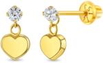 Bebe Gold Cercei din Aur 14K pentru Copii - Inimioara Dangle cu piatra CZ alba, inchidere cu Filet si Protectie
