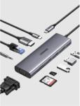 UGREEN - Dokkoló állomás 10 az 1-ben, 4K@30Hz, USB HUB, Ethernet, HDMI 1.4, VGA, 100W, SD/TF, 3, 5mm Jack - Szürke - 15601 (15601)