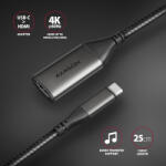 AXAGON USB-C / HDMI aktív átalakító adapter kábel 0.25m v2.0 4K 60Hz fonott fekete AXAGON (RVC-HI2M)