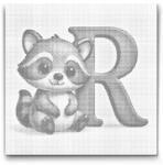  PontPöttyöző - R betű - Állattal Méret: 50x50cm, Keretezés: Keret nélkül (csak a vászon), Szín: Fekete