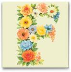  Festés számok szerint - F betű - Virágminta Méret: 50x50cm, Keretezés: Kerek keret