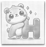  PontPöttyöző - H betű - Állattal Méret: 50x50cm, Keretezés: Kerek keret, Szín: Kék