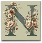  Festés számok szerint - N betű - Virágminta Méret: 50x50cm, Keretezés: Keret nélkül (csak a vászon)