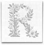  PontPöttyöző - R betű - Virágminta Méret: 50x50cm, Keretezés: Kerek keret, Szín: Kék