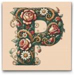  Gyémántszemes kirakó - P betű - Virágminta Méret: 50x50cm, Keretezés: Keret nélkül (csak a vászon), Gyémántok: Kerek