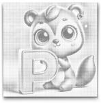  PontPöttyöző - P betű - Állattal Méret: 50x50cm, Keretezés: Kerek keret, Szín: Fekete