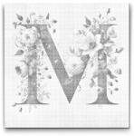  PontPöttyöző - M betű - Virágminta Méret: 50x50cm, Keretezés: Kerek keret, Szín: Piros