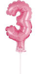  Rózsaszín 3-as Pink szám fólia lufi tortára 13 cm (MLG113563) - csinimini