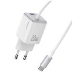 USAMS CC261TC02 20W Gan PD Type-C fehér hálózati töltő + fix Type-C kábel (CC261TC02)