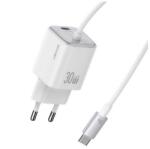 USAMS CC264TC02 30W Gan PD Type-C fehér hálózati töltő + fix Type-C kábel (CC264TC02)
