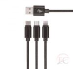 Setty GSM 043225 3 az 1-be usb kábel (micro-usb+lightning+type-c) fekete (GSM-043225) (GSM-043225)