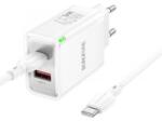 BOROFONE hálózati töltő USB + USB-C QC3.0 PD 45W + USB-C kábel, fehér (BN16)