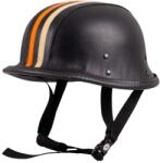Sodager Retro nyitott motoros bukósisak Sodager Stripes, 560 g, polikarbonát héj, tanúsítvány nélkül, kényelmes, valódi bőrfelület M(57-58) fekete narancssárga és bézs csíkkal