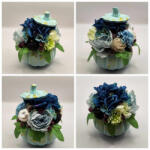 Beauty Nails Kék - selyemvirágos - őszi asztaldísz - világoskék tök kaspóban - 2