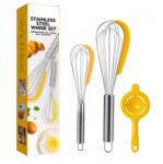 Cyrax Set 3 ustensile pentru bucatarie Cyrax, 2 teluri, un separator oua, inox/silicon, Galben (125031)