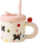 Cyrax Cana din Ceramica cu Capac si Pai, Model Cute B Capacitate 380ml (134646)