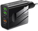 Techsuit - Prémium Fali Töltő PentaXPower (CHC1) - 3x USB, 2x Type-C PD 25W, 65W, GaN, 1m - Fekete