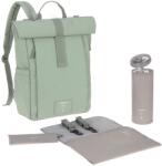 Lassig Rucsac pentru scutece pentru bebelusi LASSIG Rucsac pentru scutece Rucsac cu covoras de infasat, atasament pentru carucior, suport pentru sticle produs in mod durabil/GRE Rucsac Rolltop Up verde argin
