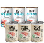  Wild Farm Wild Farm Pate sertéshús 3x400g gluténmentes kutyaeledel + BRIT PATE & MEAT SALMON 3x400g