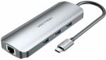 Vention TOLHB USB hub, 100W, RJ45, USB, 3, 5 mm-es jack, kártyaolvasó, ezüst