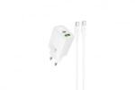 hoco. N63 Gentle Hálózati Gyorstöltő (USB - Type-C) (PD)30W + QC3.0 Type-C/Type-C kábellel fehér (PM037410) (PM037410)