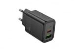 hoco. N63 Gentle Hálózati Gyorstöltő (USB - Type-C) (PD) 30W + QC3.0 fekete (PM037405) (PM037405)