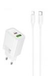 hoco. N63 Gentle hálózati gyorstöltő (USB - TYPE-C) (PD)30W + QC3.0 LIGHTNING/TYPE-C kábellel fehér (PM037408) (PM037408)