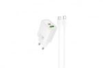 hoco. N61 Gentle hálózati gyorstöltő (USB - Type-C) (PD)20W Type-C/Type-C kábellel fehér (PM037422) (PM037422)