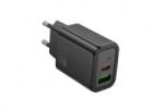 hoco. N61 Gentle hálózati gyorstöltő (USB - Type-C) (PD) 20W + QC3.0 fekete (PM037417) (PM037417)