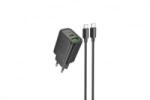 hoco. N61 Gentle hálózati gyorstöltő (USB - Type-C) (PD)20W Type-C/Type-C kábellel fekete (PM037421) (PM037421)
